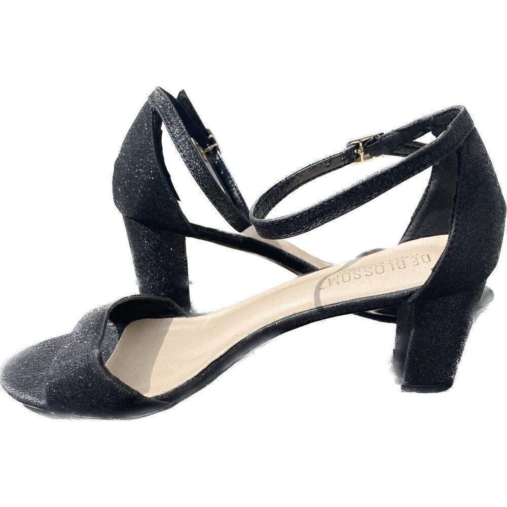 De Blossom Olie Block Heel Black Glitter Ankle Strap Women's Size 9